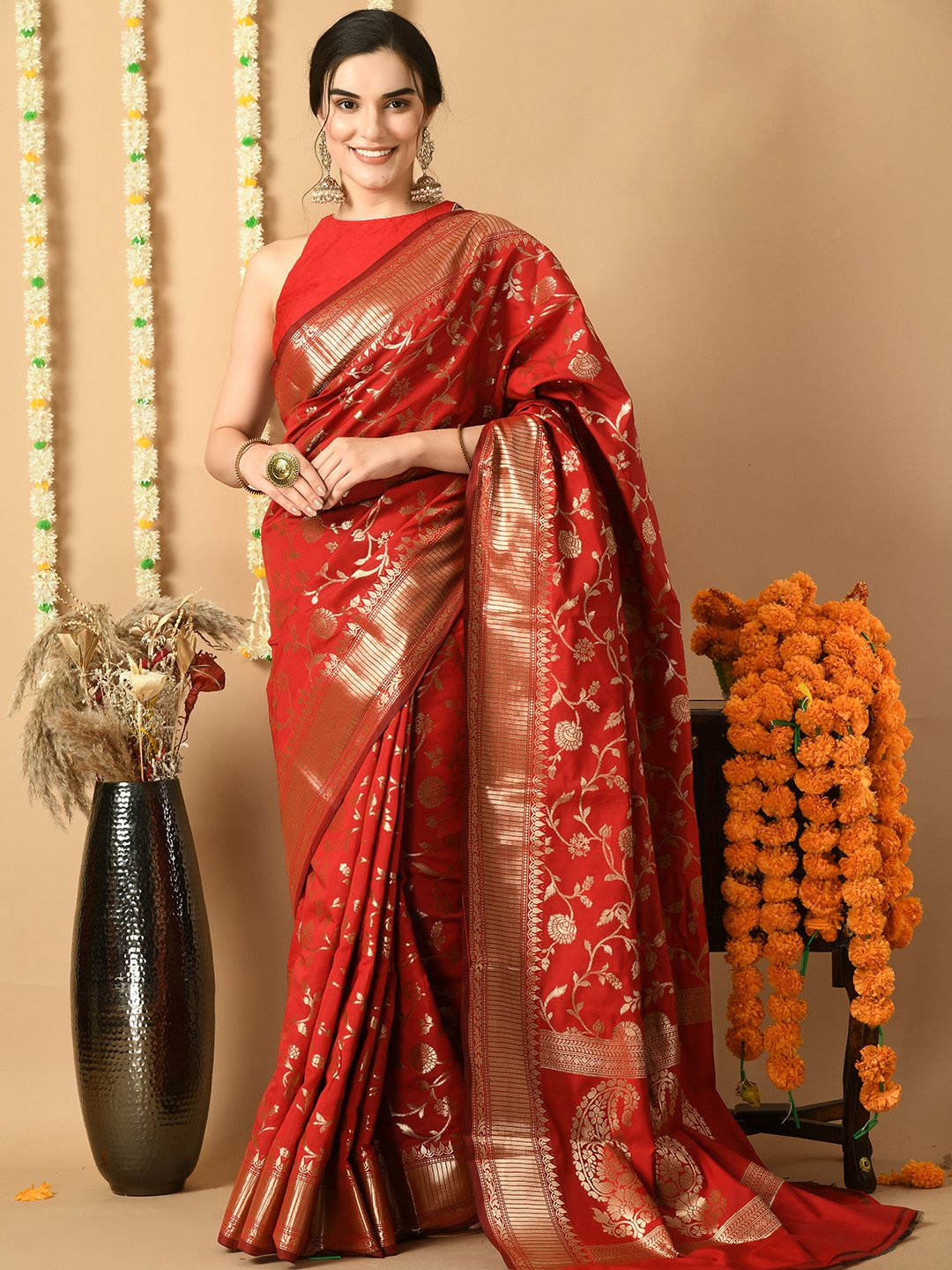 Red Jaal Saree